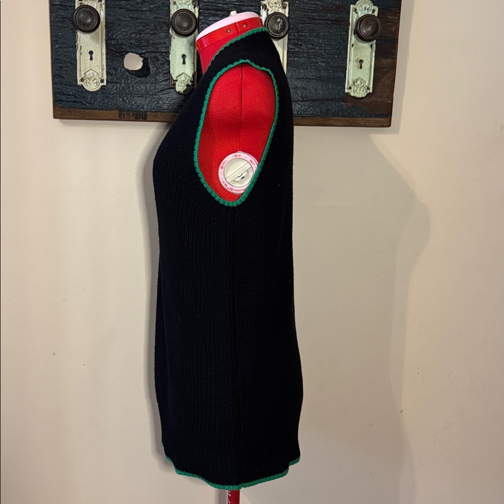 Babaton Sherman Black Knit V-Neck Sleeveless Relaxed Fit Sweater with Green Trim - Picture 13 of 16